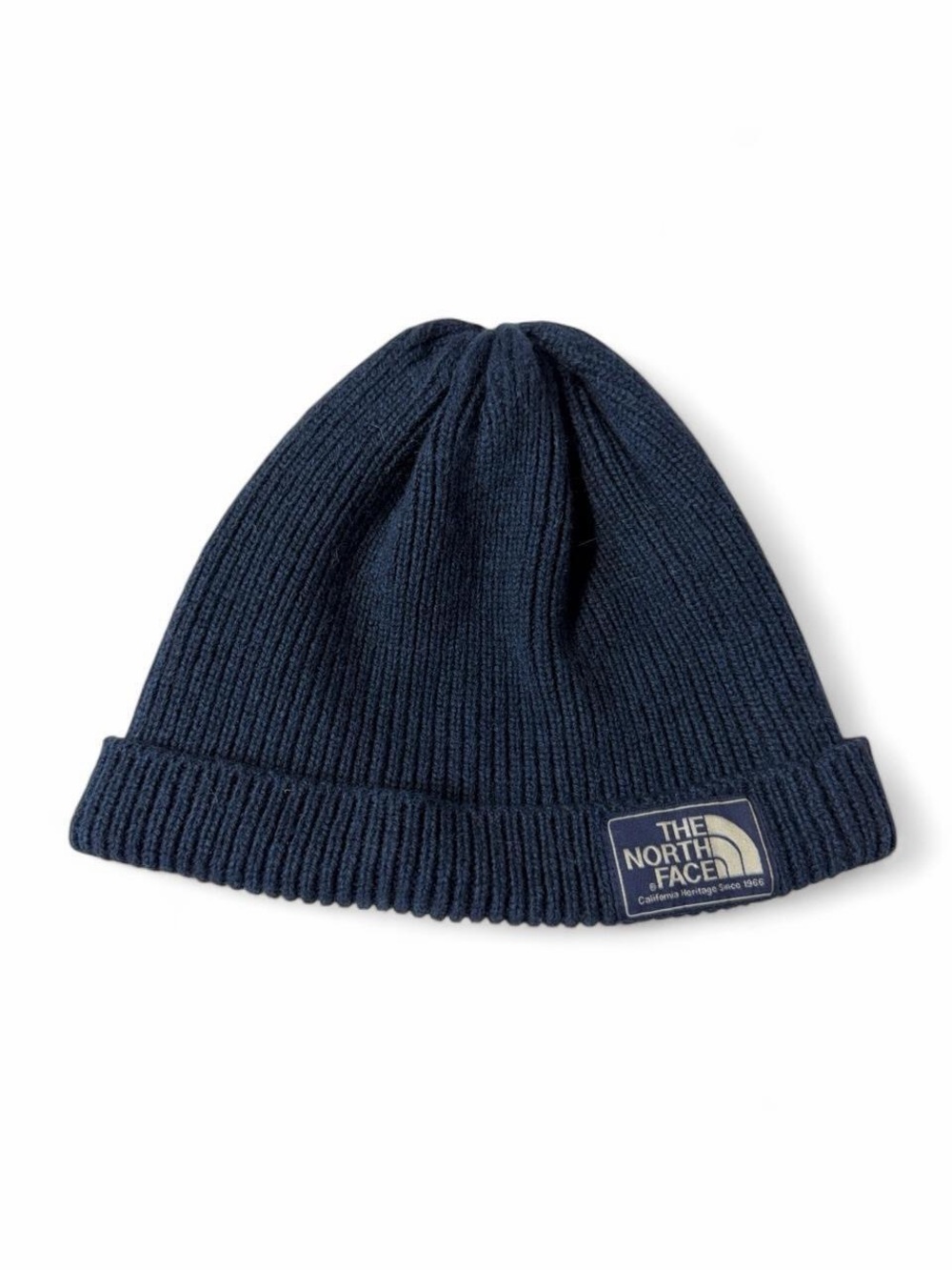 The North Face Navy Blue Rib Knit Cuffed Beanie Logo Patch Unisex One Size